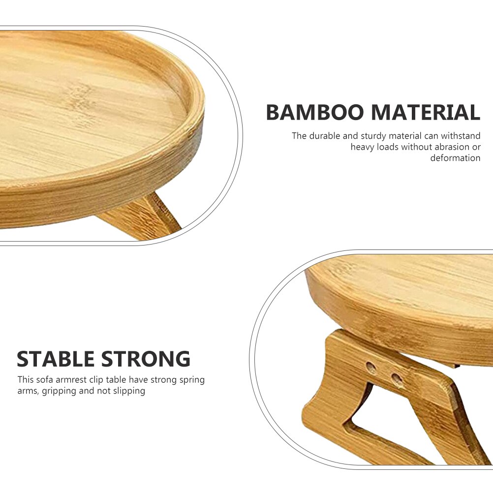Sofa Armrest Tray Table Round Bamboo Tray Foldable Snacks Tray for Sofa Bed Armrest Tray