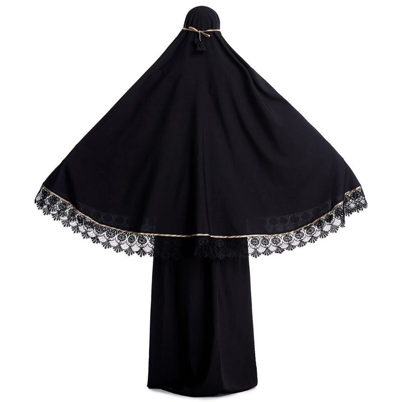 2pcs Muslim Women Traditional Robe Dress Double Layer Islamic Prayer Sets