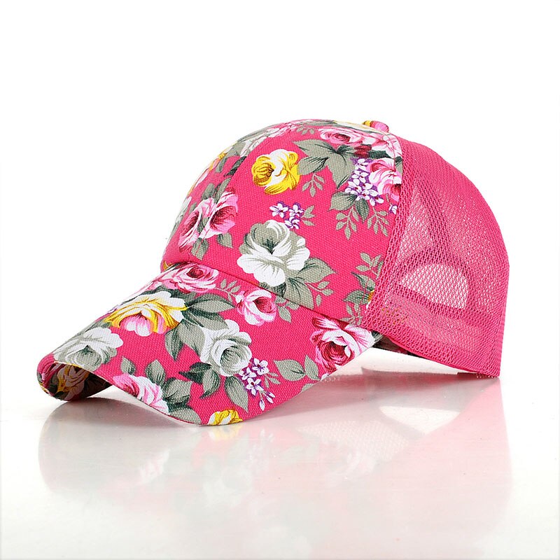 Floral Snapback Hats for Women Summer Breathable Mesh Baseball Caps Gorras Adjustable Girls Sun Trucker Hat: pink