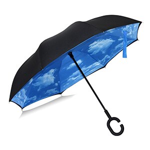 Paraguas invertido de doble capa para hombre, sombrilla de doble capa de mango largo plegable, a prueba de viento, con gancho en forma de C, para golf y coche, 2022 Ho: D