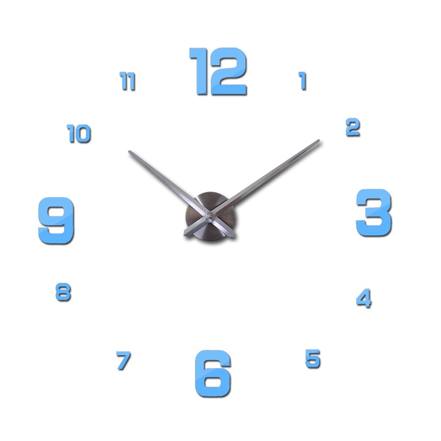 Real uhr 3d wanduhr diy spiegel Zauberstab aufkleber moderne wohnzimmer quarz metall uhren dekoration uhr: Himmel Blau / 37Zoll