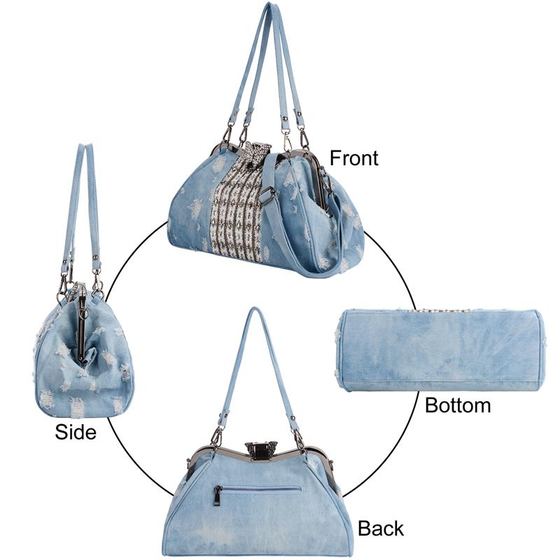 Denim strass cristal femmes sac à main poignée supérieure papillon décoration Patchwork sacs femmes sac à bandoulière embrayage