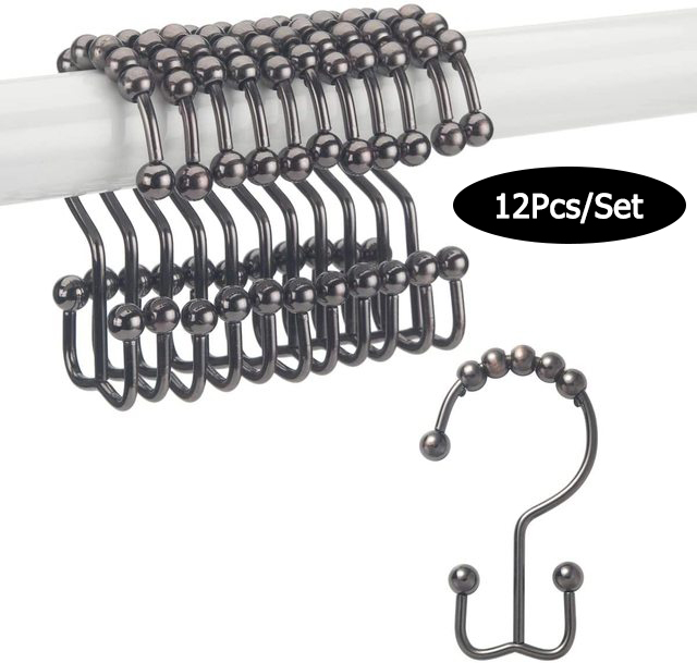 Gancho para cortina de ducha de acero inoxidable, anillo de bola de rodillo de Metal, gancho deslizante de doble cara para cortinas de barra de ducha de baño, 12 Uds.: YELLOW