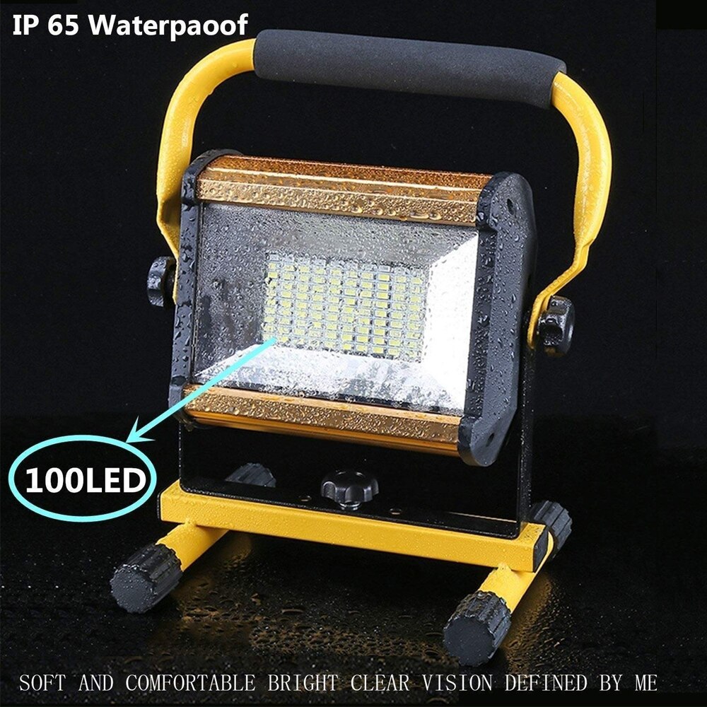 Rechargeable Spotlight Work Light Waterproof Outdoor Lighting 100W Construction Lamp Portable Floodlight with 18650 Battery