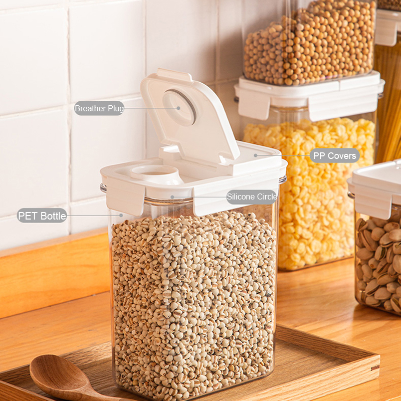 2 Pak Ontbijtgranen Dispenser Set, Luchtdichte Voedselopslagcontainer Voor Keukenpantry-Organisatie, Plastic Bakjes Met Deksels