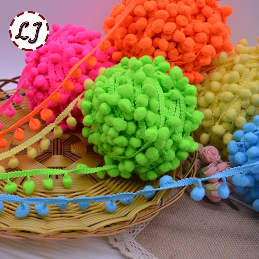 verkoop 5yd/lot 25mm breedte kleurrijke PP bal elastische kant lint kwastje trim naaien materiaal accessoires voor thuis decoratie