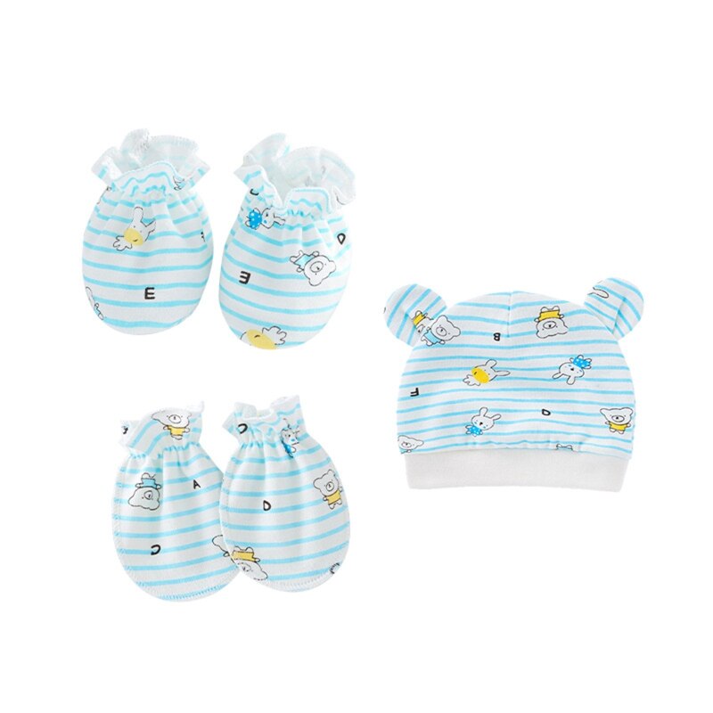 Bébé Anti rayures coton doux gants couvre-pied ensemble de chapeaux mitaines chaussettes Kit de casquette