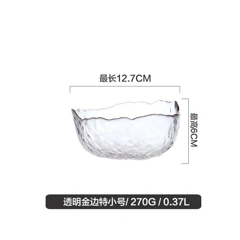 Cuenco de vidrio de corte dorado de estilo japonés, cuenco grande transparente Irregular para ensalada de verduras y frutas, cuenco rojo de Red, cuenco de postre: Negro