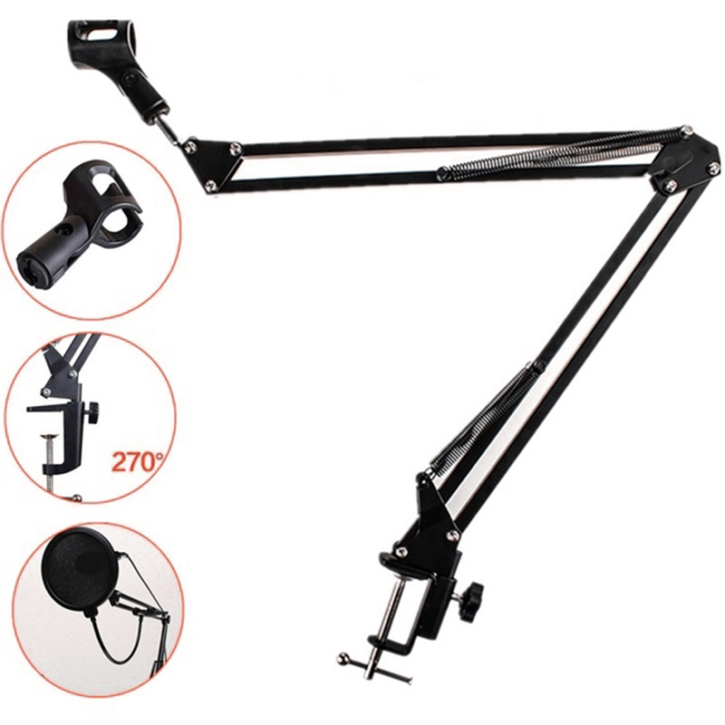 Extendable Microphone Scissor Suspension Arm Stand NB-35 Mic Holder Tripod Windscreen Shield wth Mic Clip Table Mounting Clamp