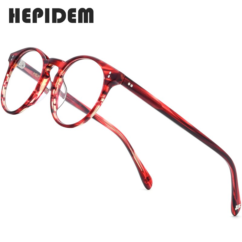 HEPIDEM Montura de gafas ópticas de acetato de para mujer Vintage gafas redondas para hombres gafas de prescripción de miopía gafas 9113: Rojo