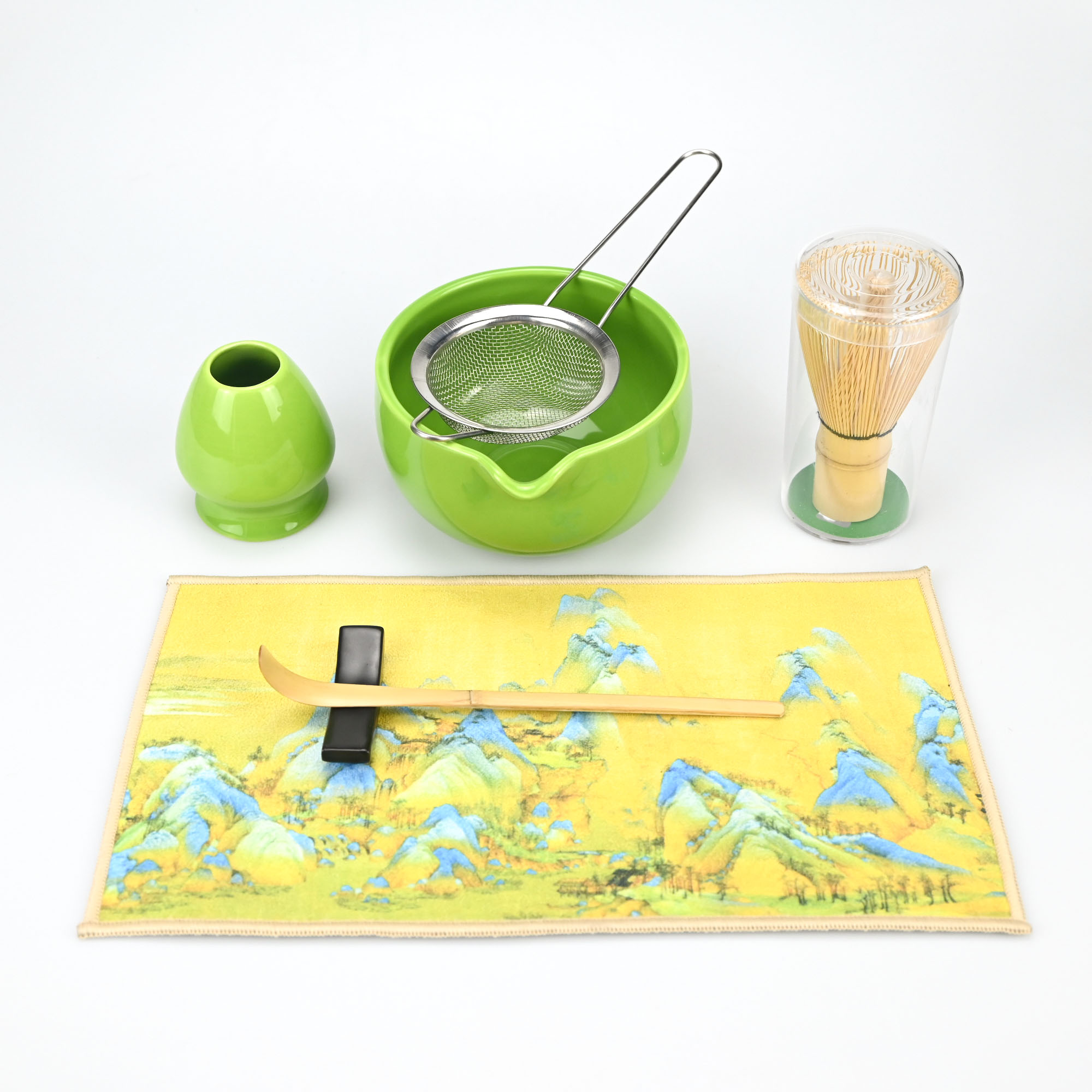 Matcha theeservies, 7-delige Matcha garde set, Matcha starter maken kit, Matcha groene thee garde set met schep, schepsteun, zeef, Whi