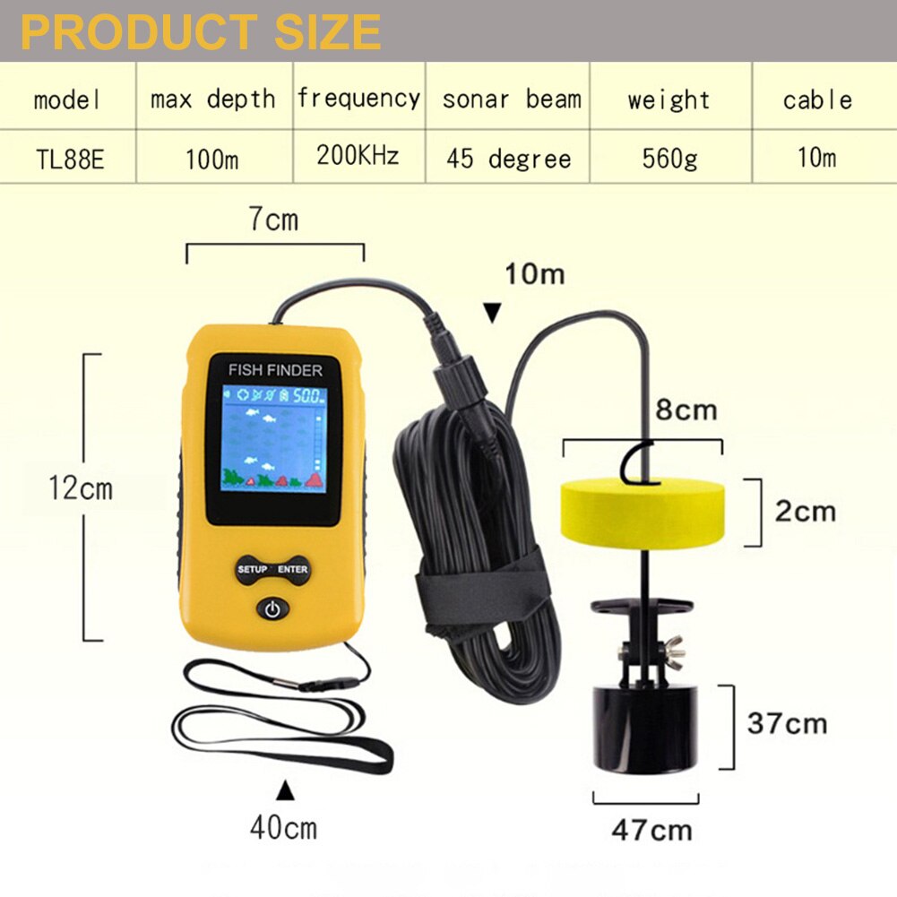 Handheld Fish Finder Portable Fishing Kayak Fishfinder Fish Depth Finder Fishing Gear with Sonar Transducer and LCD Display