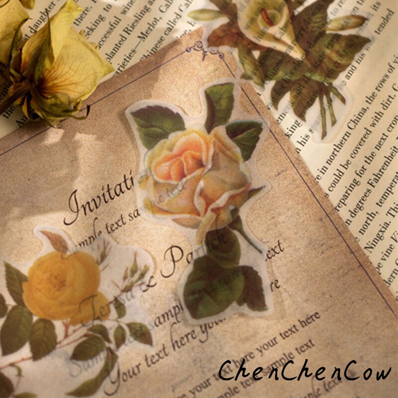 60Pcs Grote Maat Zwavelzuur Papieren Bloem Stickers Diy Scrapbook Basis Collage Mobiele Telefoon Case Dagboek Sealing Decoratie