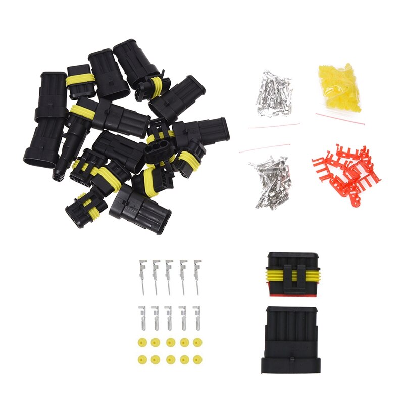 6 Set Waterproof Connector: 1 Set 10 Pcs Kit 3 Pin Way Electrical Wire Connector Plug & 5 Set 5 Pin Male Connector: Default Title