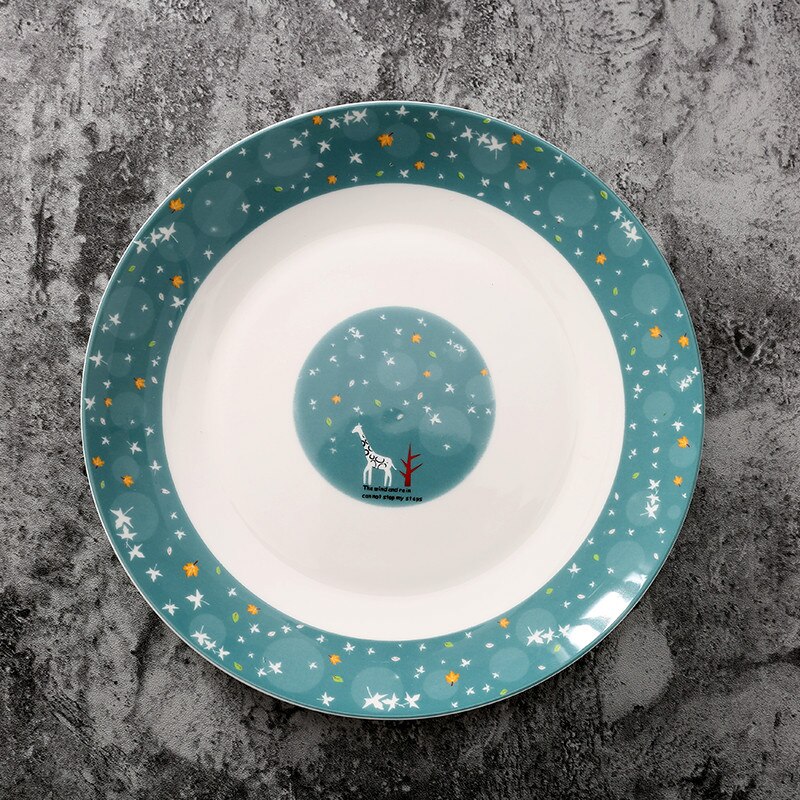 8 inches Round Bone China Tableware Western Food Beef Cake Dessert Plate Cartoon Porcelain Flat Dish Plates