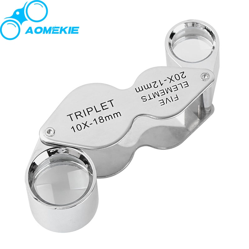 AOMEKIE 10X-18mm 20X-12mm 2 Lens Mini Juwelier Loep Houvast Optische Glas Vergrootglas Metalen Frame vergrootglas Vouwen