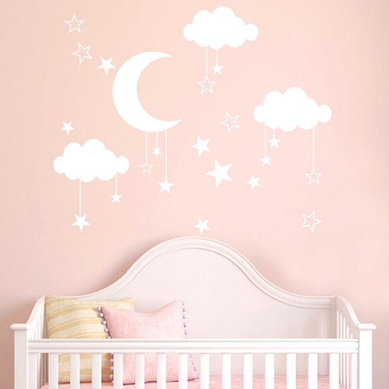 Muurtattoo Baby Kinderkamer Cloud, sterren En Maan Muursticker Art Home Decor Muurschildering Wolken Kwekerij Kinderen Slaapkamer Decor Sticke