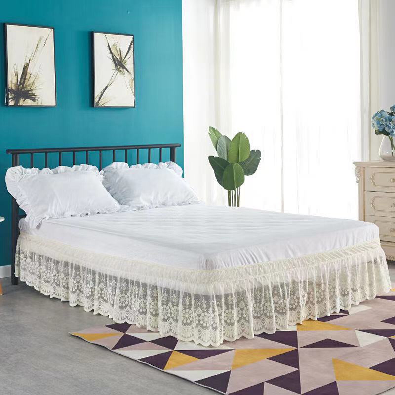 Kant Bed Rok Met Ruches Decoratie Wasbare Zachte Microfiber Dust-Proof Protector Slaapkamer Accessoire