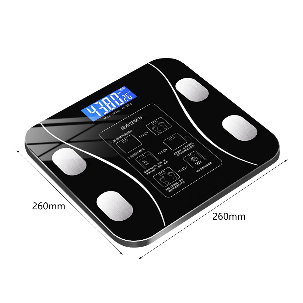 Bluetooth Body Fat Scale BMI Scales Smart Wireless Digital Bathroom Weight Scale Body Composition Analyzer Weighing Scale: Black