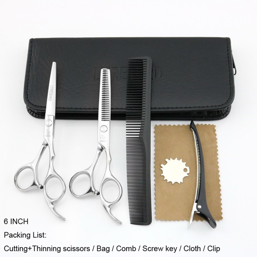 Japan Hair Scissors set Silver 5.5 INCH 6 INCH Hairdressing scissors Hair Cutting scissors Very Sharp Lyrebird: Set no razor 6INCH