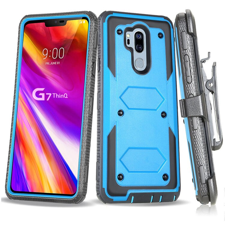 Voor lg  g7 thinq  / g7+ g710em robuuste, robuuste hoes met riemclip, holsterhoes, anti-beschermende harde achterkant voor lg  g7: Blauw