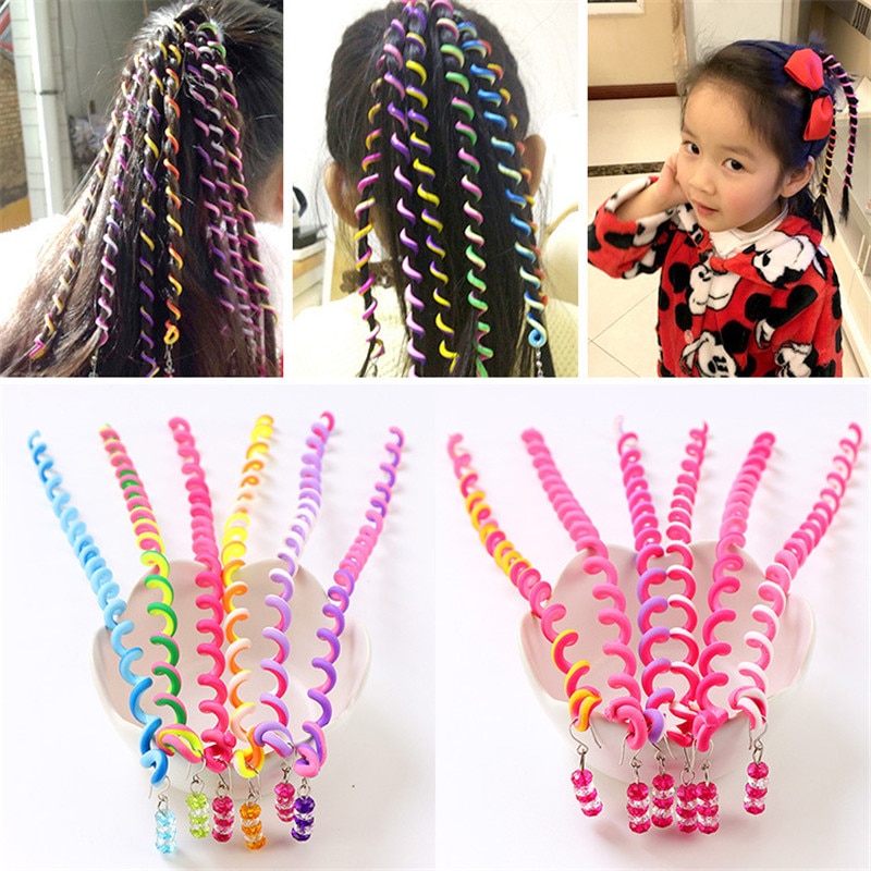 MIXIU 6pcs Girl Elastic Headband Spiral Spin Screw Hairpin Curler Hair Braid Sticker Twisted Styling tool For Kids Girl Woman