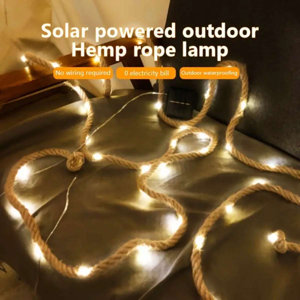 1pc50LED Solar- retro Hanf Seil Kupfer Draht Licht Mit 8 Modi Ich bin Freien Wasserdichte Camping Schnur Licht Park Gebühr atmosphäbetreffend Lampe