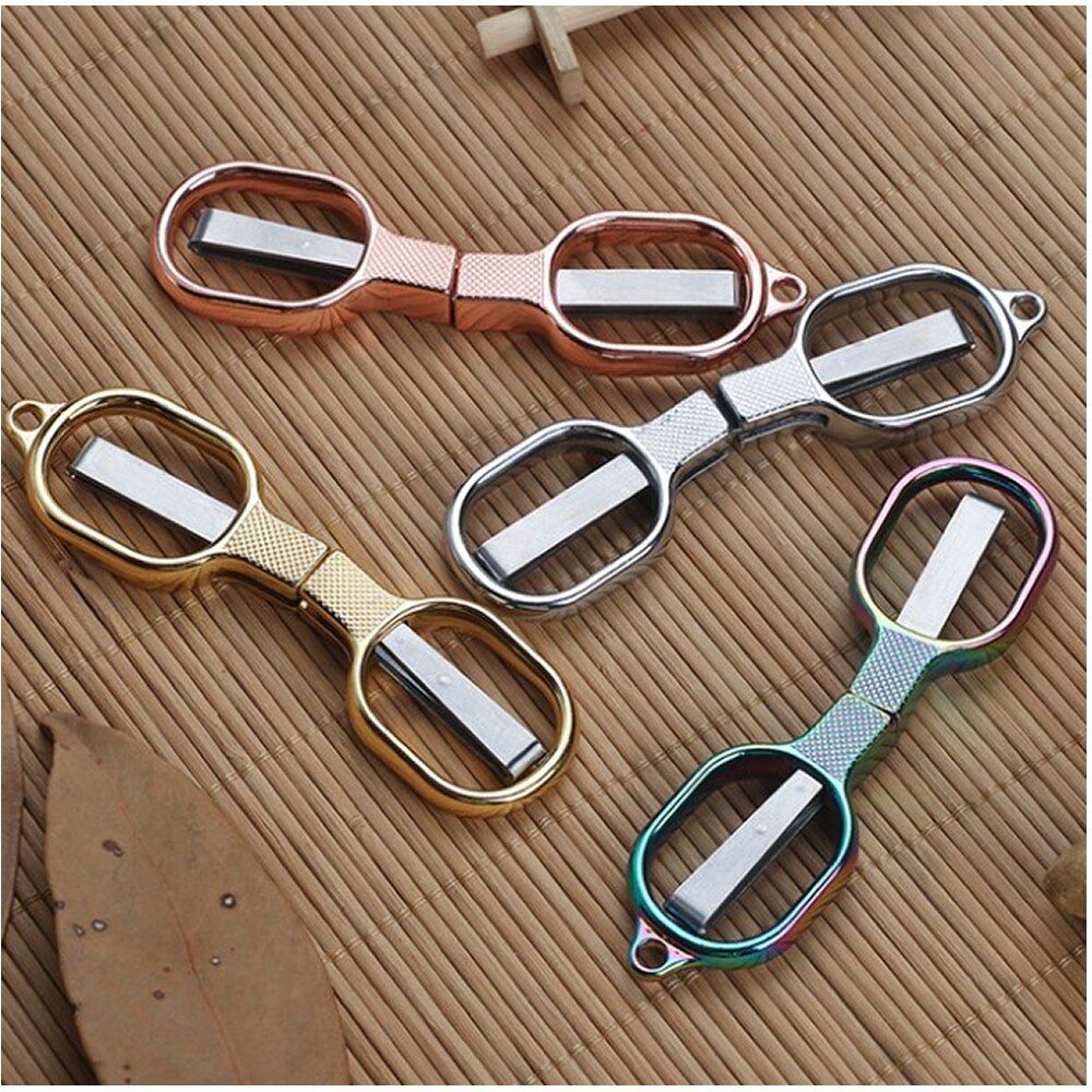 Roestvrij Staal Anti-Roest Vouwen Schaar Bril Vormige Mini Shear Pocket Emergency Home Reizen Gebruik Opvouwbare Cutter Veiligheid Diy