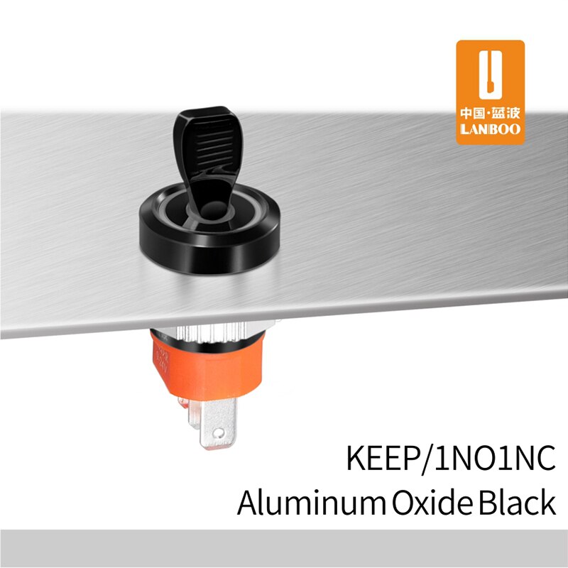 LANBOO 16mm waterproof high current metal button switch gear switch blue wave factory direct sales with indicator 5-24V: black / Without Lamp