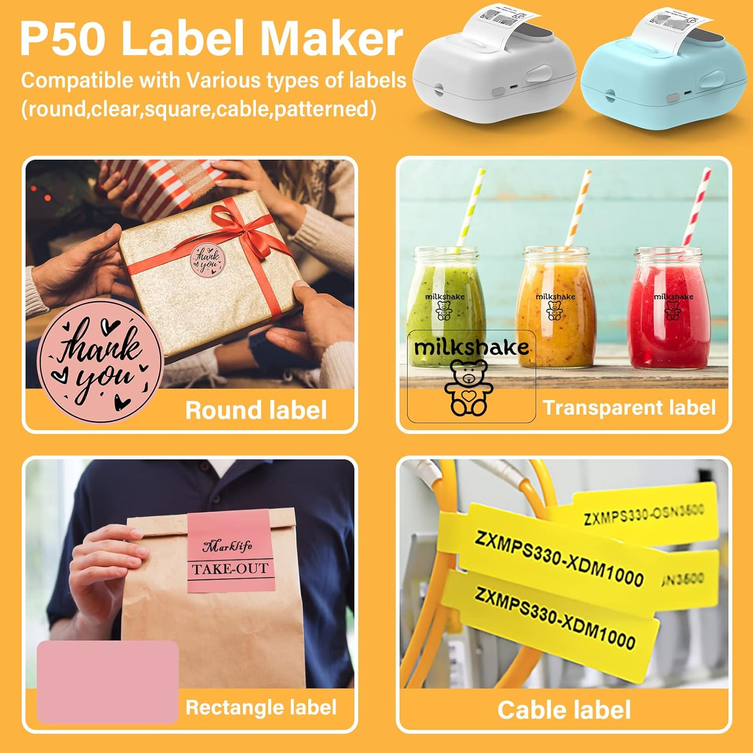 Draadloze labelprinter P50 Inktloze Bluetooth Thermische Label Maker Zelfklevende Label Sticker Machine DIY Patroon Barcode QR Code Tape