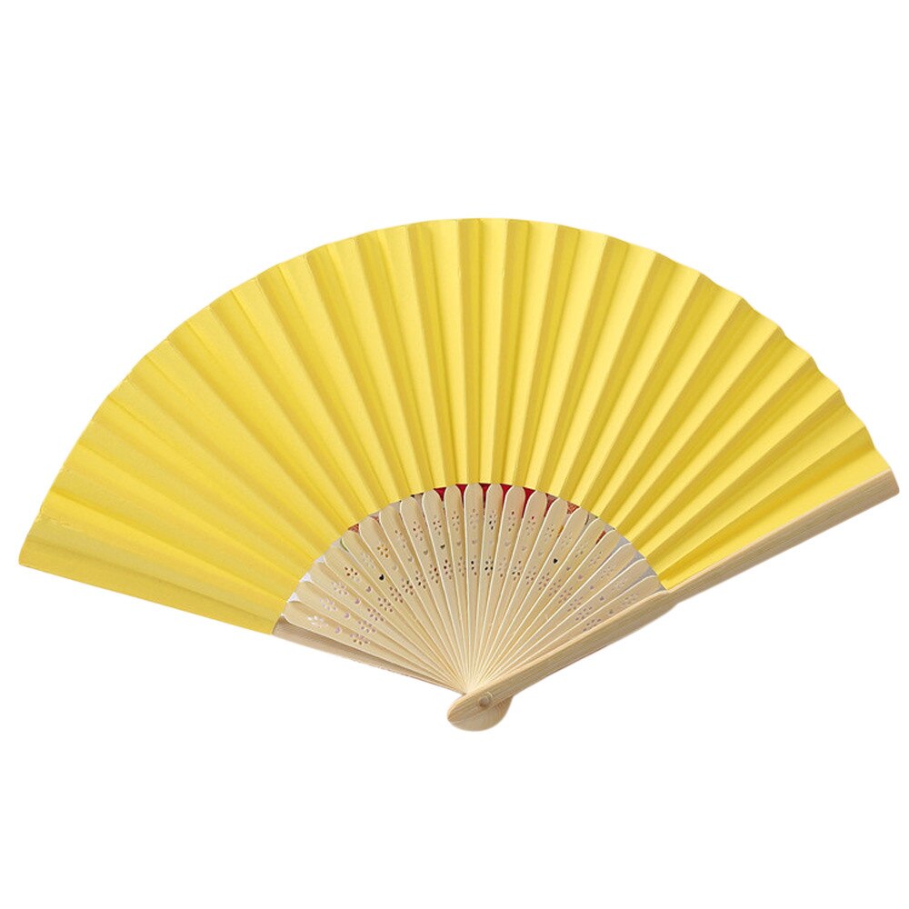Éventail pliable en papier | Offre spéciale, motif d'été, danse, fête de mariage, dentelle, soie, tenue à main de couleur unie: Yellow