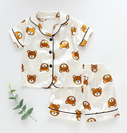 Baby Kleding Set Zomer Cute Kids Baby Meisjes Nachtkleding Cartoon Animal Print Korte Mouwen Tops Shorts 3 Kleuren: Beige / 12M
