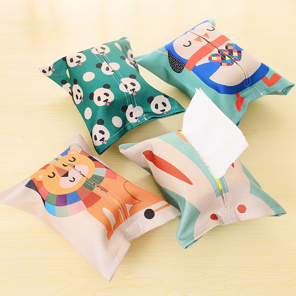 Tissue Bag Cotton And Linen Tissue Box Cover Handkerchief Napkin Holder Cover Cute Animal Printing Baby Wet Wipes Box Wipe Cases