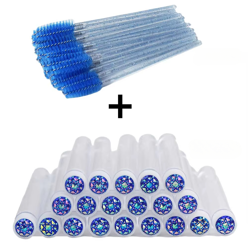 Tubes de brosse à cils avec baguettes de Mascara en cristal, peigne à sourcils, conteneur de bobines, applicateurs de brosse à cils, outils de maquillage, 50 pièces: Bleu