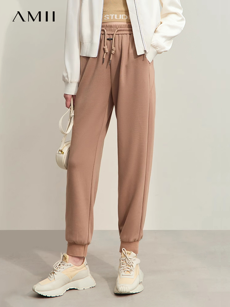 AMII-Pantalones deportivos minimalistas para mujer, ropa de calle informal elástica de retales, holgados, a la , otoño, 2023, novedad de 12343128