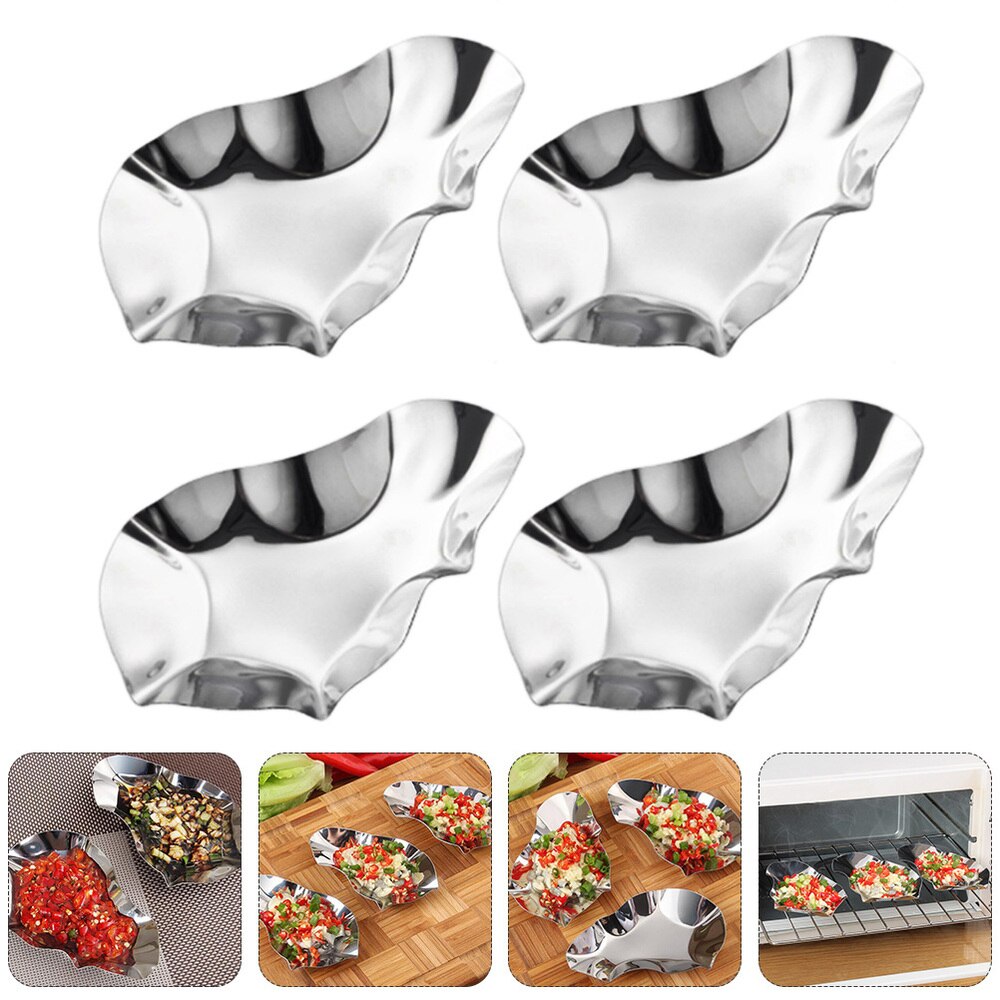 2pcs Reusable Stainless Steel Oyster Shells Dipping Dishes Oyster Trays (Silver)