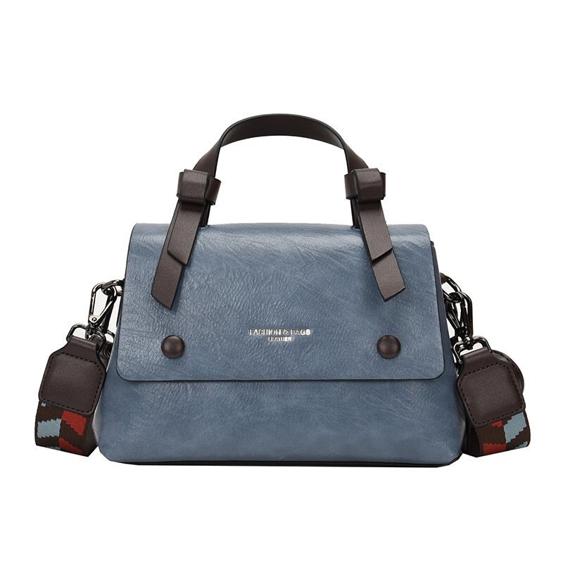 Damväska enkel ren färg mjukt läder avslappnad trend dam handfrakt axelväska mångsidig crossbody väska: Blå