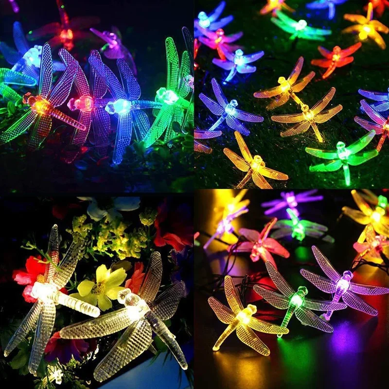 Guirlande solaire LED libellule pour jardin, étanche, 8 Modes, lampe de paysage de pelouse pour cour extérieure, noël, décoration de mariage