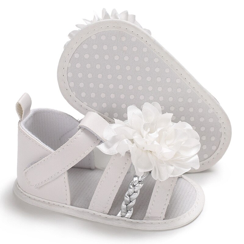 Baby Shoes Summer Girl Boy Sandals Toddler White Flower PU Anti-slip Infant Newborn Star Walking Shoes First Walker Baby
