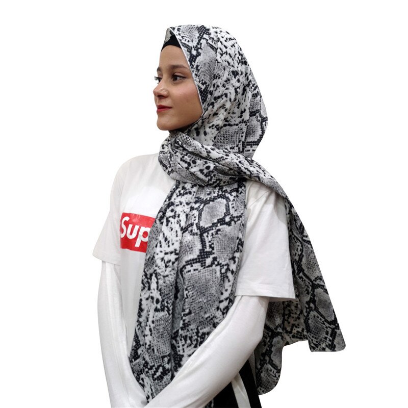 Muslimi hijab käärmeennahka polyesterihuivi huivi printti syksy talvi islamilainen loimi pitkä huivi