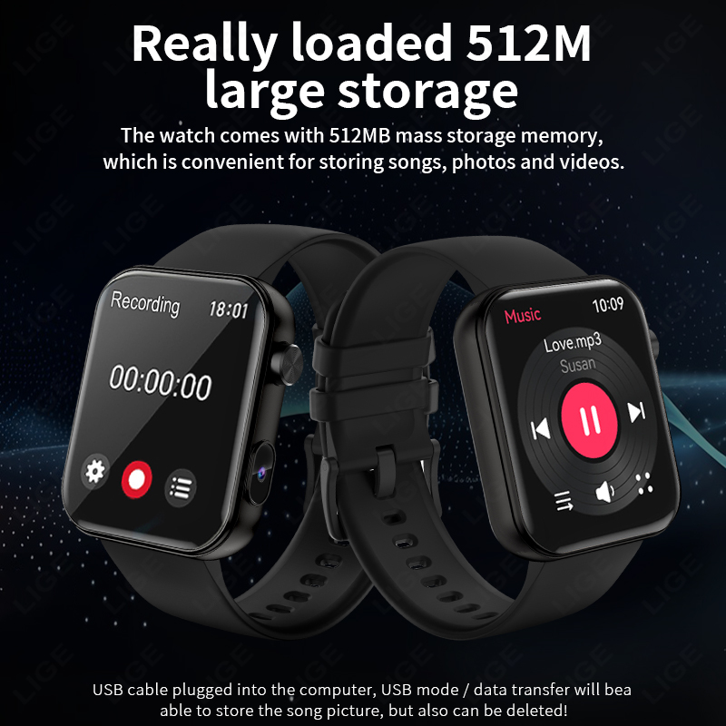 LIGE Nuovo Smart Watch Uomo Fotocamera Scatta foto Registra video Frequenza cardiaca Sport Fitness Impermeabile Chiamata BT Smartwatch per Android iOS