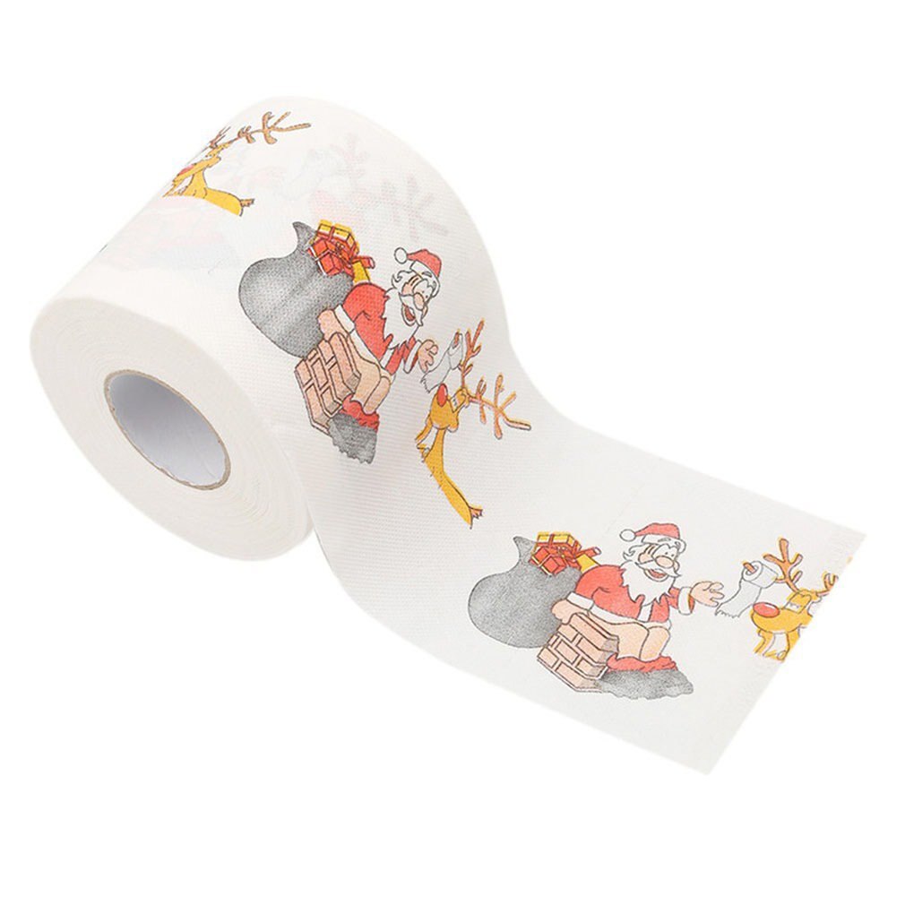 Christmas Toilet Paper Festival Theme Printed Wood Pulp Toilet Paper Festive Roll Santa Claus Reindeer Decor Supplies 2022