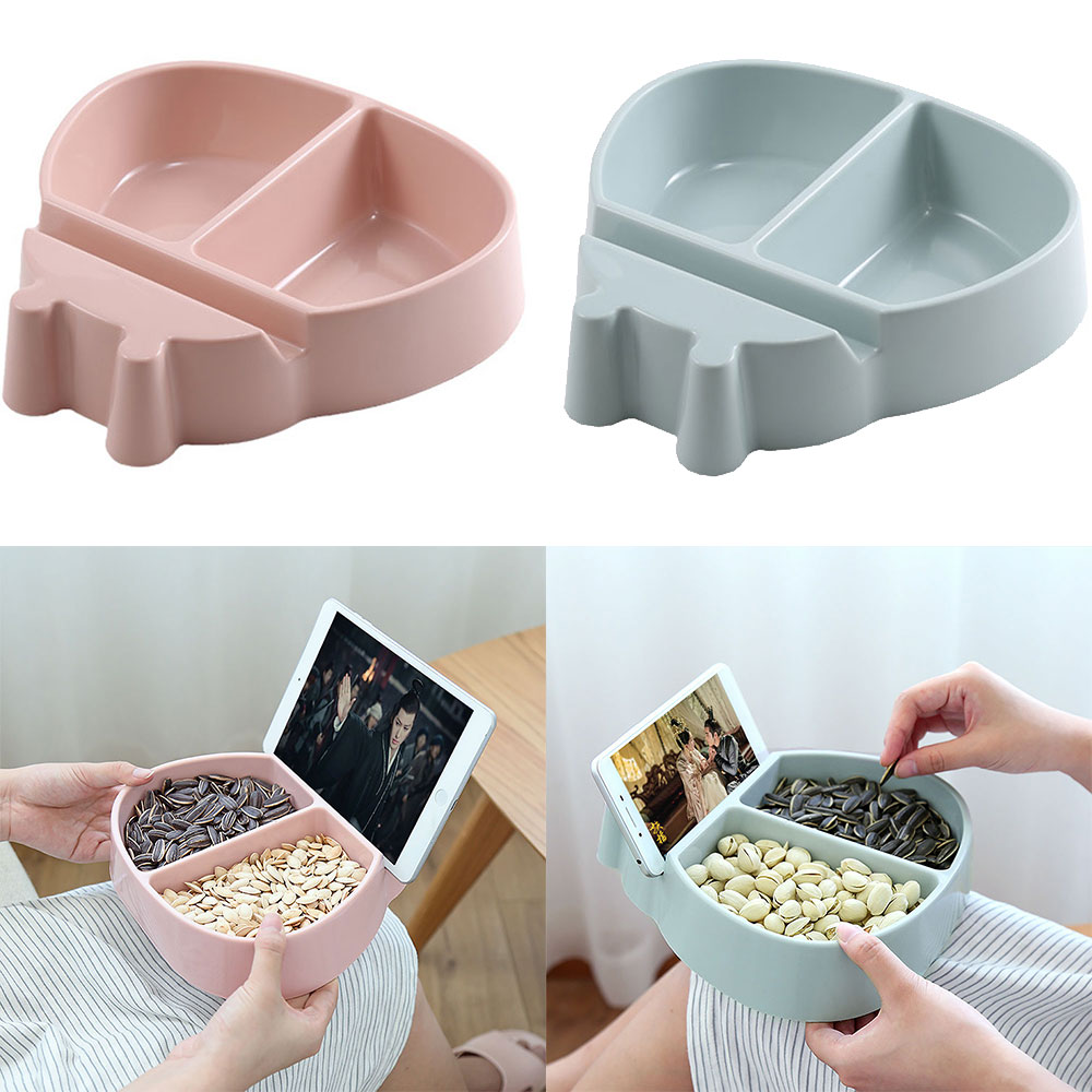 Bol de plástico de doble capa con 3 estilos para aperitivos perezosos bandeja de melón para sala de estar recipiente con semillas recipiente para fruta soporte para teléfono móvil