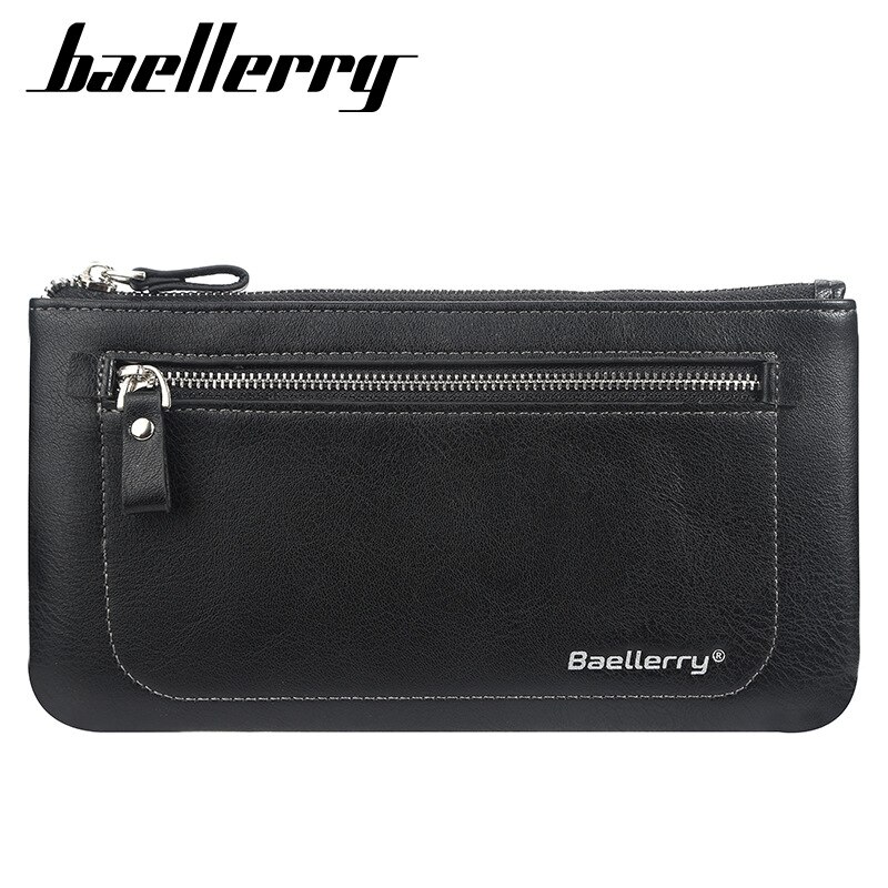 Baellerry mænd lang clutch tynd sektion lynlås stor kapacitet mobiltelefon taske læder pung understøtter gravering navne