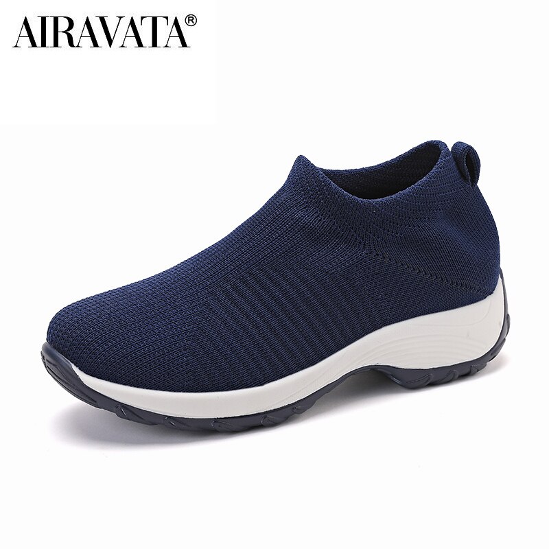 Women Casual Shoes Light Sneakers Breathable Mesh Summer knitted Vulcanized Shoes woman flats Shoes Flying net shoes: Blue / 35