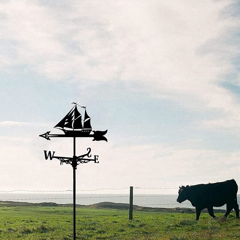 Sailboat Weather Vane - Retro Sailboat Weathervane Silhouette, Decorative Wind Direction Indicator For Outdoor Yard Roof