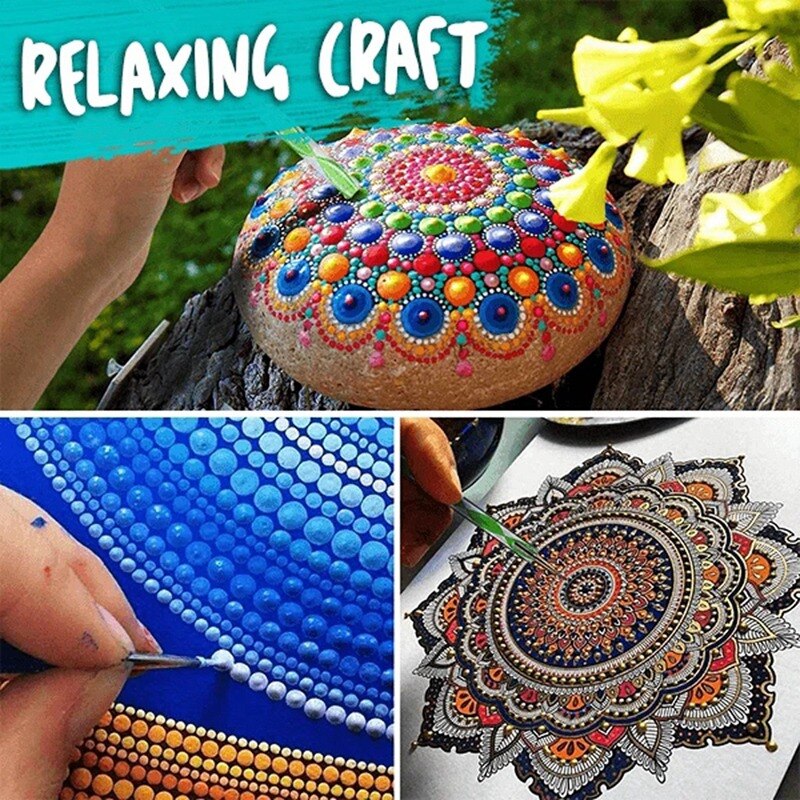 35Pcs Mandala Dotting Tools Set Pen Dotting Tools Mandala Stencil Ball Stylus Paint Tray for Painting Rocks Drawing