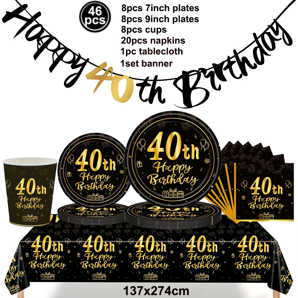 40th Birthday Swirls Streamers Hanging Swirls Happy Birthday Banner Black Gold 40 Years Old Birthday Party Decorations Supplies: black