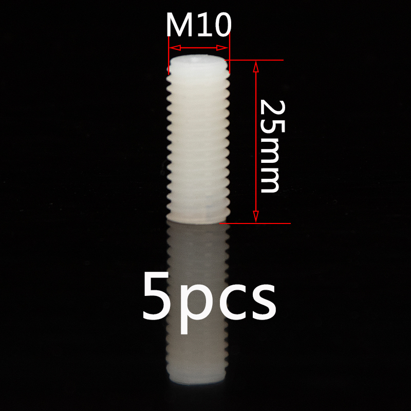 M10 m12 weiße, geschlitzte Nylon-gewindestifte mit kunststoffgewinde und flachem kopf, metrische, kopflose schlitzschrauben, madenschraubenlänge 15mm-50mm: Yzb 10 x 25 x 5