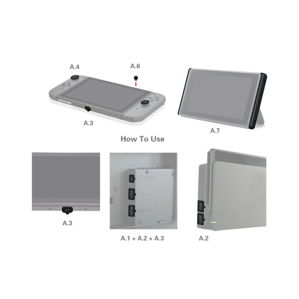 Ensemble d'accessoires de Console de jeu OCDAY Kit anti-poussière + Film de protection d'écran en verre trempé de dureté pour Console NS de commutateur